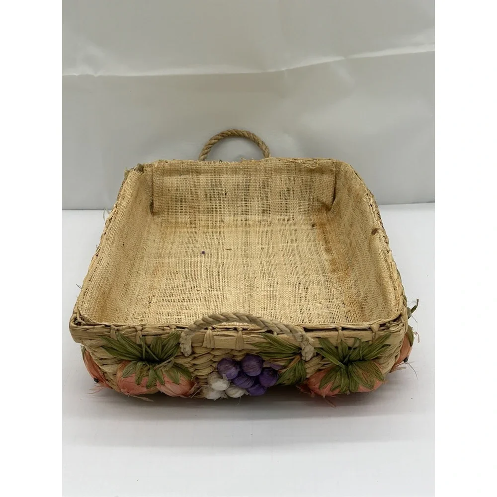 VTG Raffia Casserole Dish Carrier Basket Set of 2 with Anchor Hocking Glass Dish